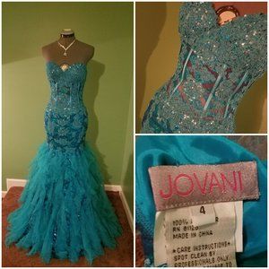 Blue / Teal / Turquoise Jovani Corset Formal Gown